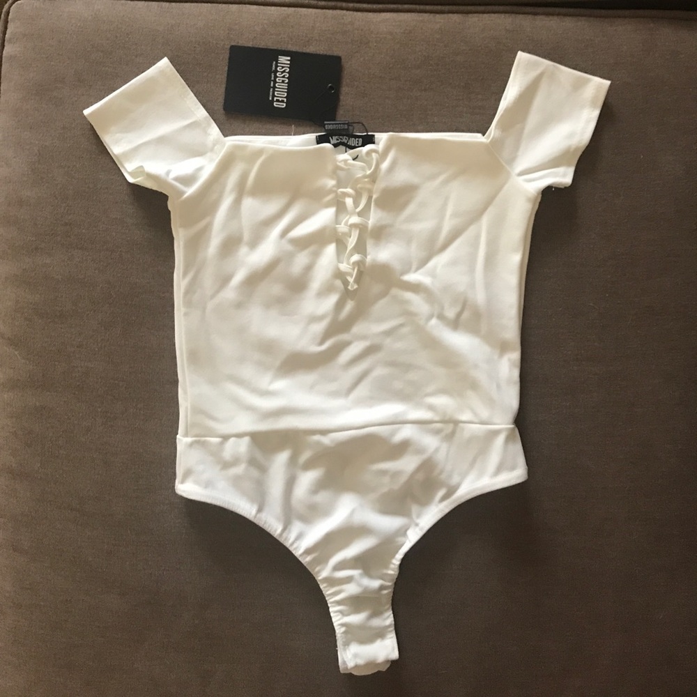 NWT Missguided Off-Shoulder Lace-Up White Bodysuit